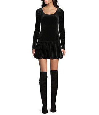 Honey and Rosie Velvet Scoop Neck Long Sleeve Drop Waist Bubble Dress - M | Dillard's