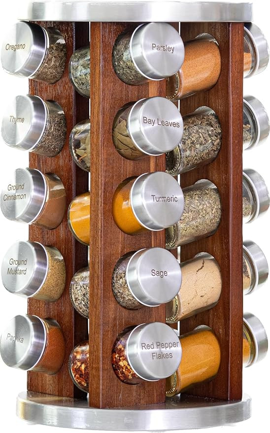 Orii 20 Jar Dark Acacia Wood Spice Rack with Spices Included - Rotating Tower Organizer for Kitch... | Amazon (US)