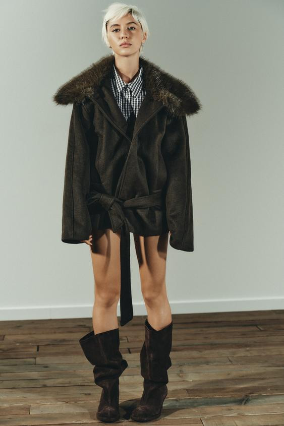 WOOL BLEND COAT WITH FAUX FUR COLLAR | Zara US