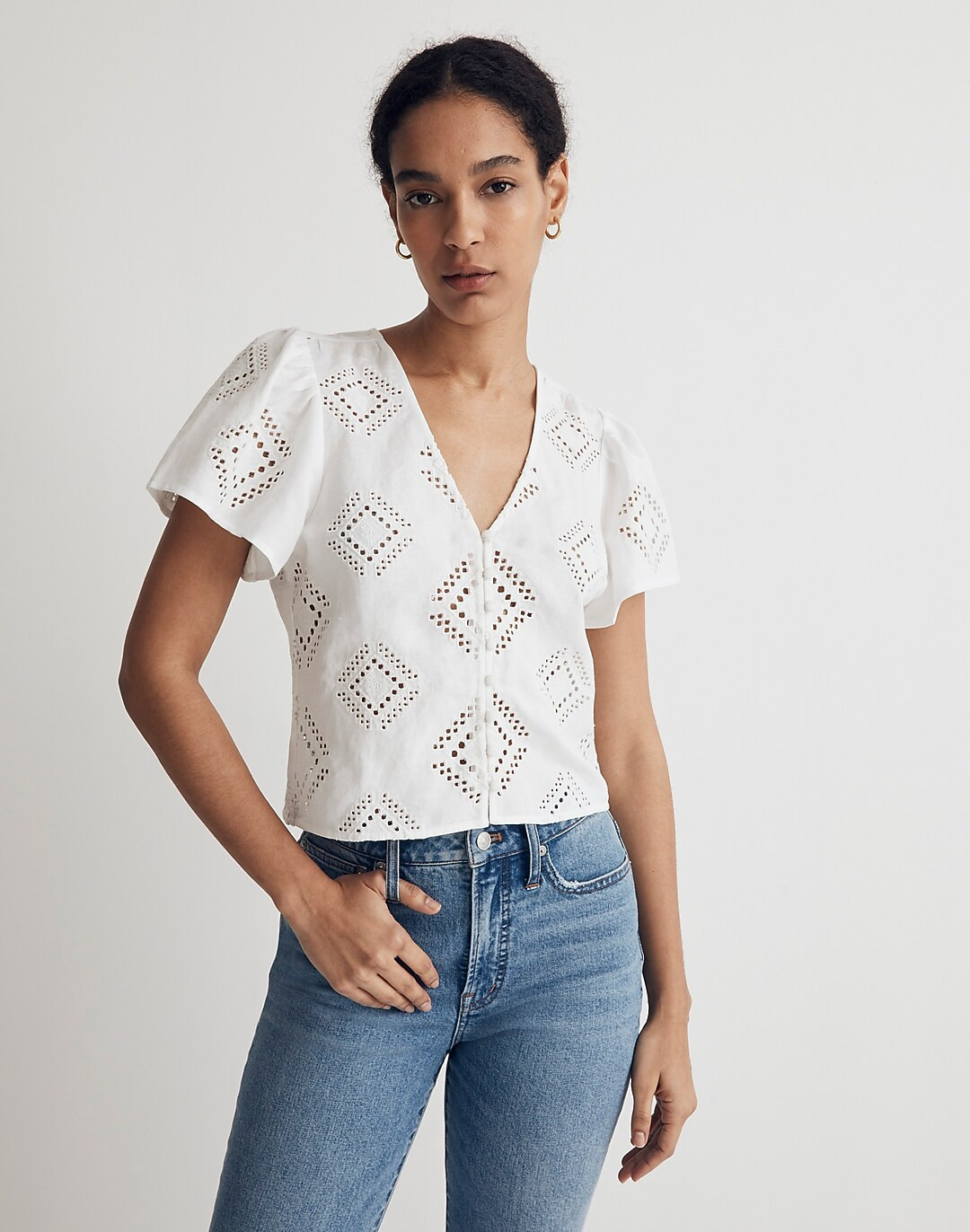 Eyelet Flutter-Sleeve Top | Madewell