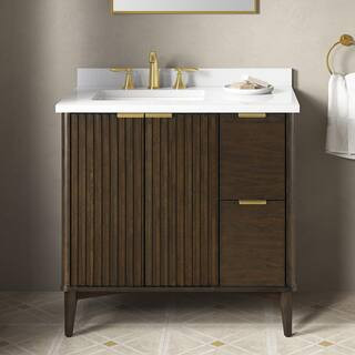 Gabi 36 in. Single Sink Dark Walnut Bath Vanity with White Engineered Stone Top (Assembled) | The Home Depot