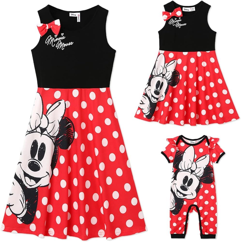 Disney Mickey and Friends Mom and Me Matching Minnie Dresses Polka Dots Sleeveless Strap Dresses | Amazon (US)