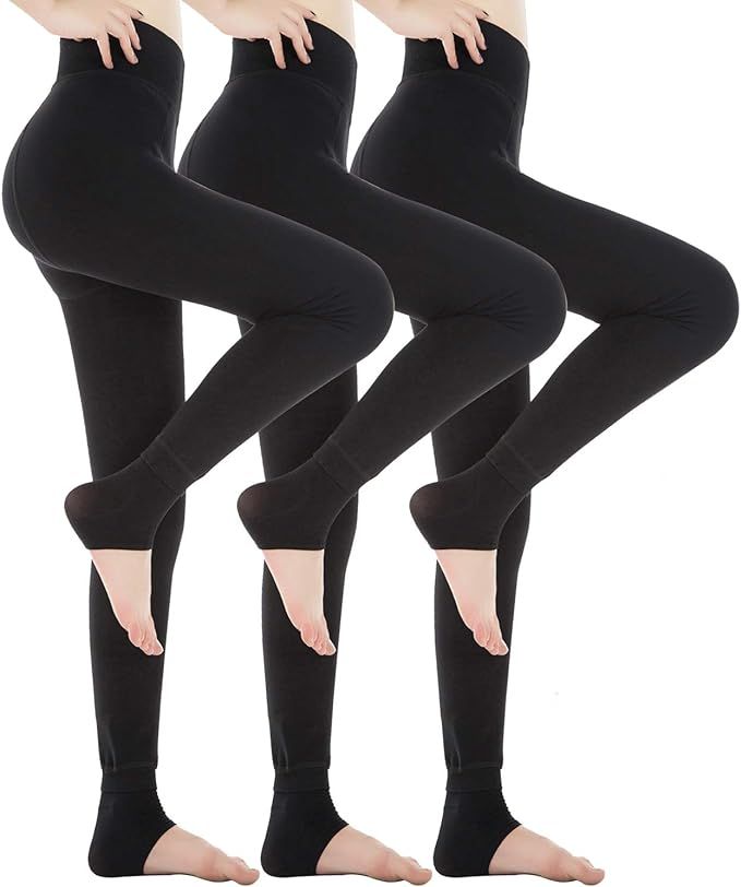 3 Pack Fleece Lined Leggings Thick Soft Stretchy Slimming Winter Warm Leggings | Amazon (US)