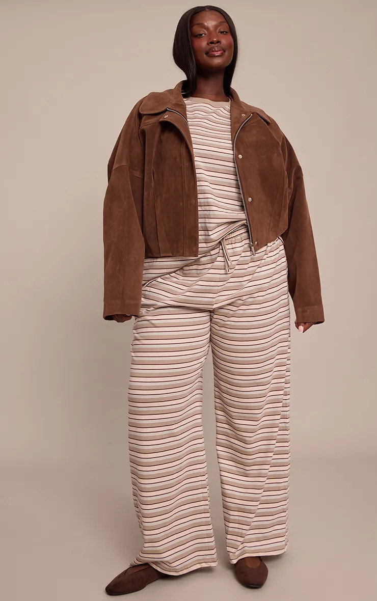 Chocolate Striped Wide Leg Drawstring Trousers | PrettyLittleThing | PrettyLittleThing UK