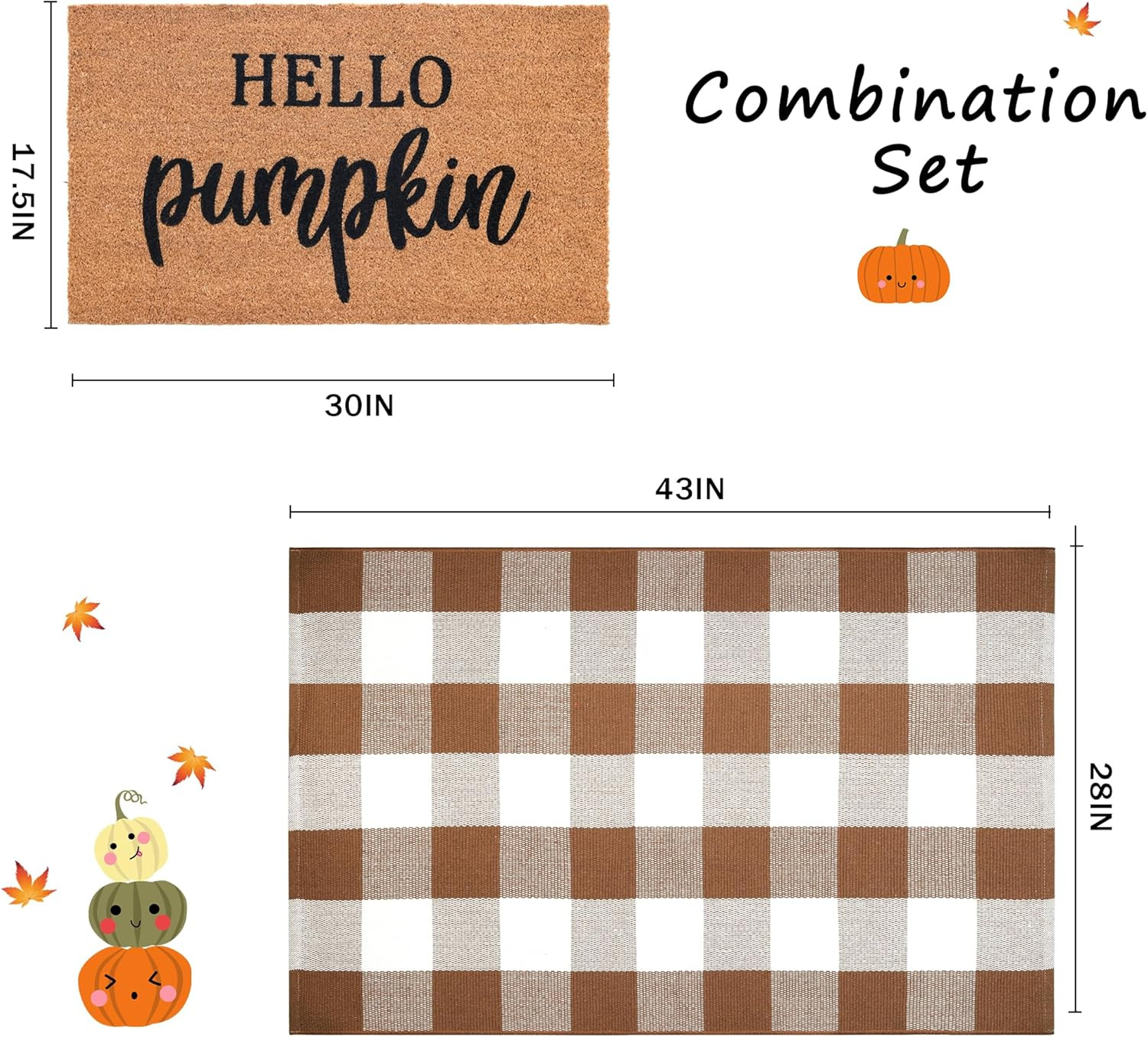Fall Decor Door Mat Combo Set, 100% Coco Coir Welcome Mat + 28 x 43 Inches Coffee and White Plaid... | Amazon (US)