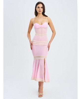 Miss Circle Women's Pallas Pink Lace Trim Crochet Mermaid Maxi Dress - Macy's | Macy's