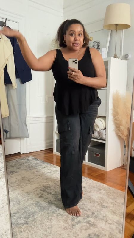 Fit Check | American Eagle Highwaisted Baggy Wide Leg Jean. Runs very small. I'm wearing an 18 which is already a size up for me. I need a 20 in these joints 🙃

Black denim, black jeans, relaxed fit jeans, weekend outfit 

#LTKunder100 #LTKstyletip #LTKcurves