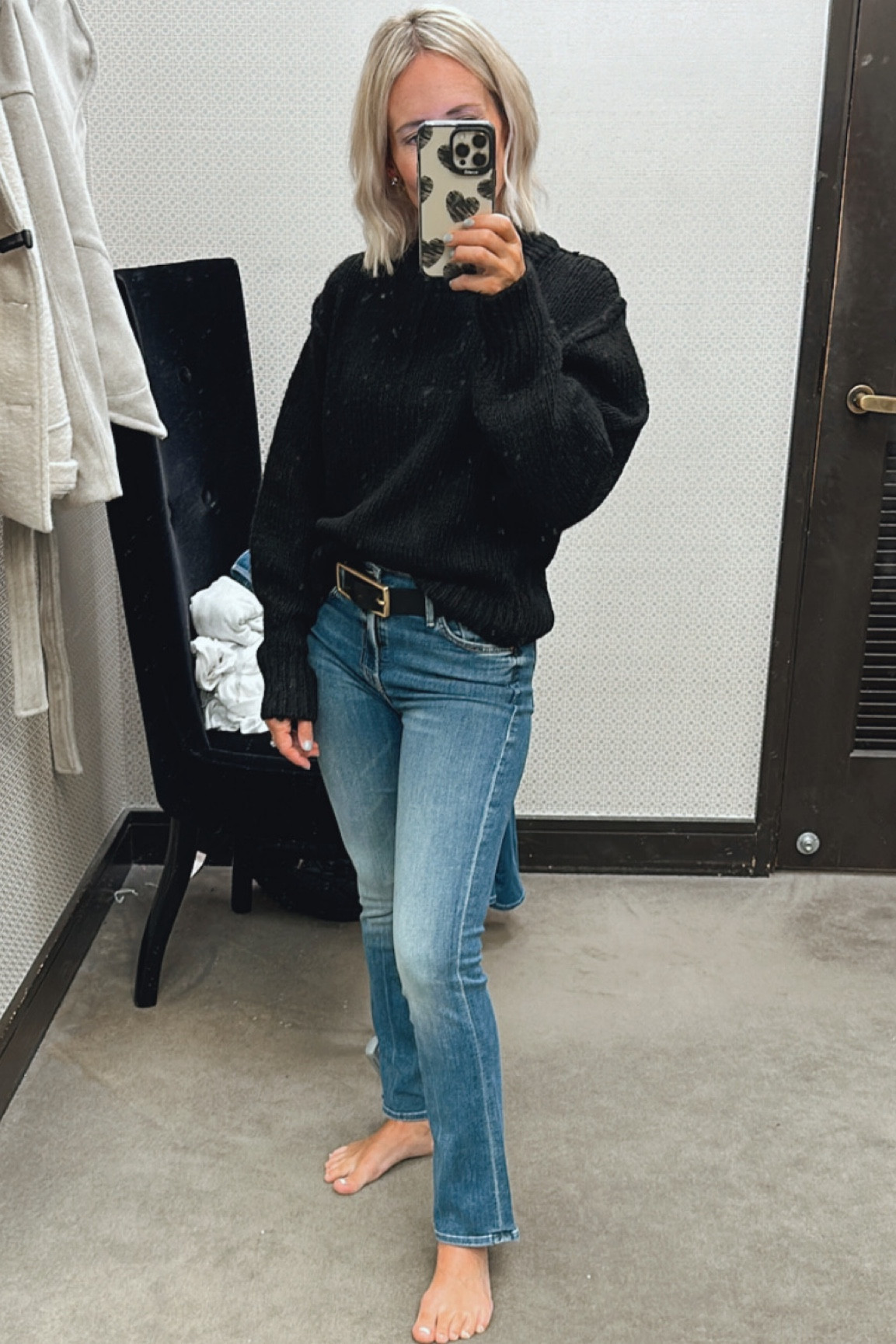 Black sweater in my true size
Jeans- I am a 24 or 25.  I have on a 25 here

#LTKstyletip #LTKover40