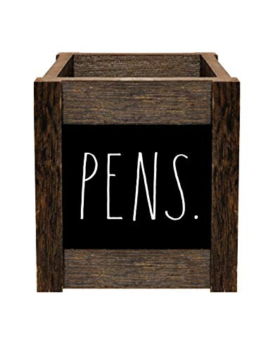 Rae Dunn Pencil Cup - Wooden Pen Holder and Desktop Organizer - Small Rustic Wood Desk Top Caddy for | Amazon (US)