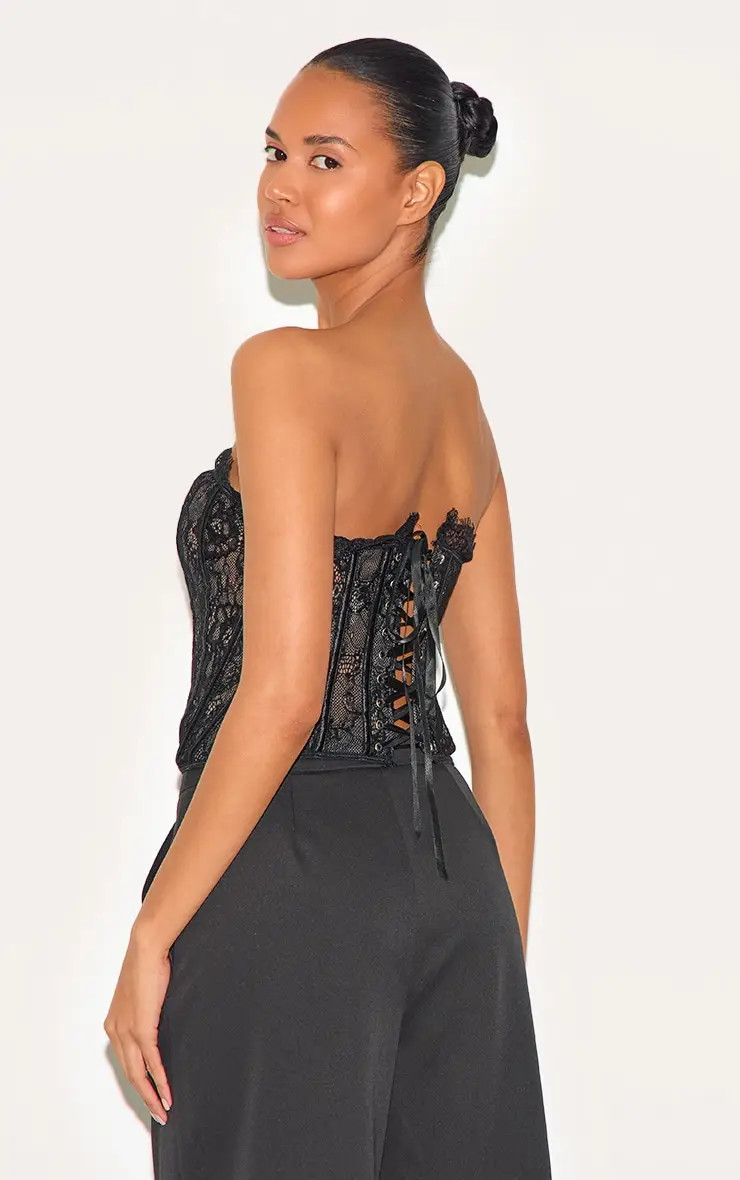Black Lace Boned Lace Up Back Corset | Boohoo.com (UK & IE)