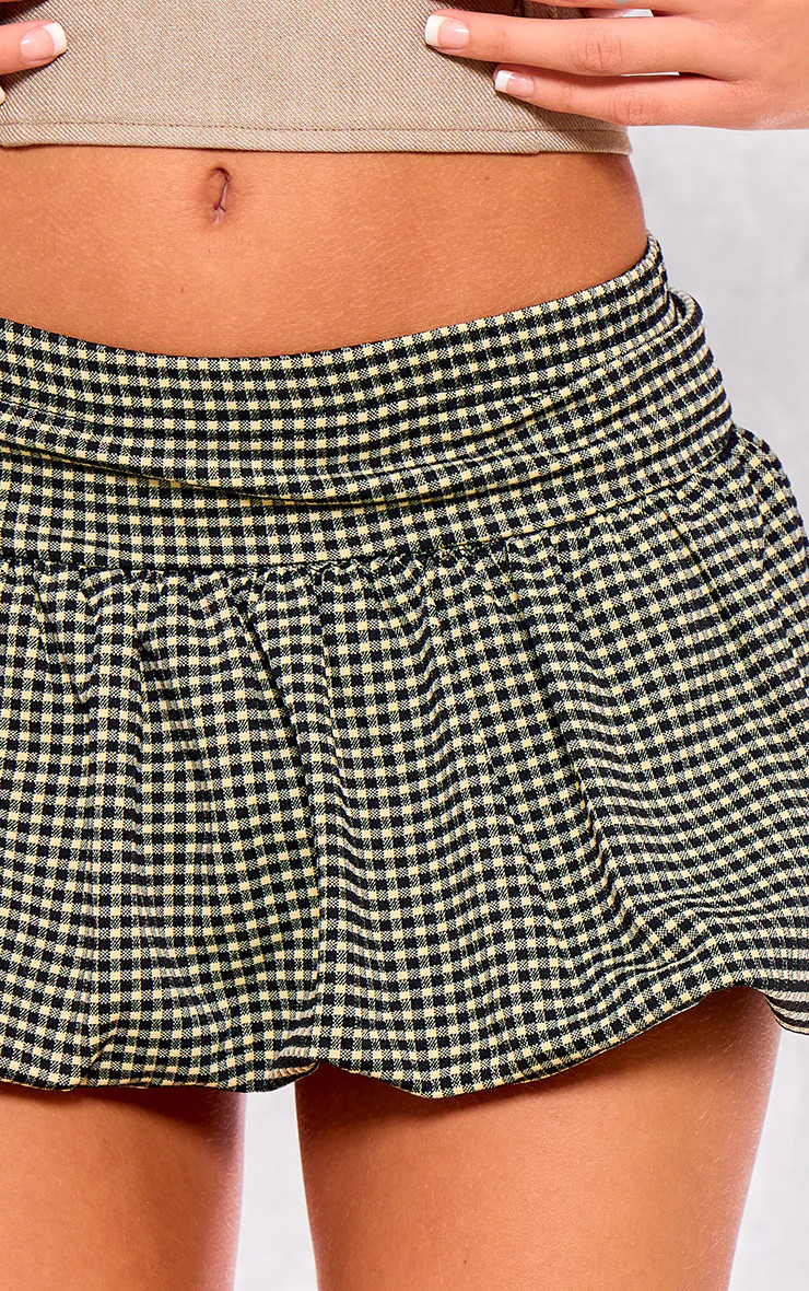 Brown Gingham Print Crepe Puffball Mini Skirt | Bottoms | Pretty Little Thing (Australia & New Zealand)