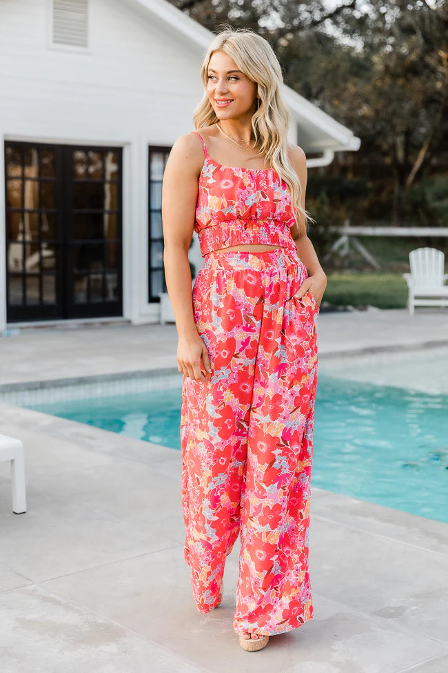 Heart of Paradise Two Piece Set in Watercolor Red Floral Print | Pink Lily