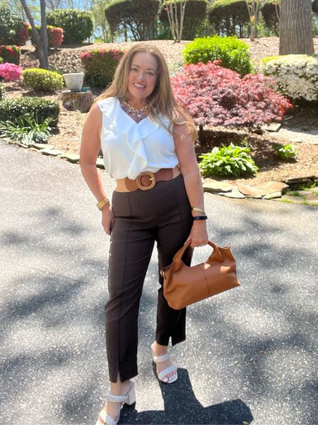 Featuring Slimsation pants designed to make you look 10lbs lighter! I am wearing the dark brown. I paired with a sleeveless ruffle blouse.

#LTKfindsunder50 #LTKstyletip #LTKworkwear