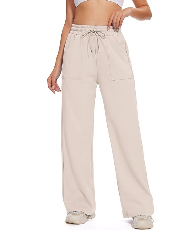 M MOTEEPI Womens Fleece Wide Leg Sweatpants Baggy High Waisted Winter Sweats Pants Straight Legs ... | Amazon (US)
