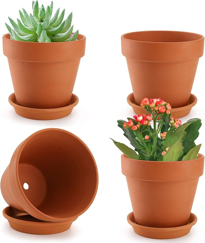 Suwimut 4 Pack 15×14cm / 6×5.7inch Terracotta Plant Pots with Saucer, Large Terra Cotta Planter... | Amazon (UK)