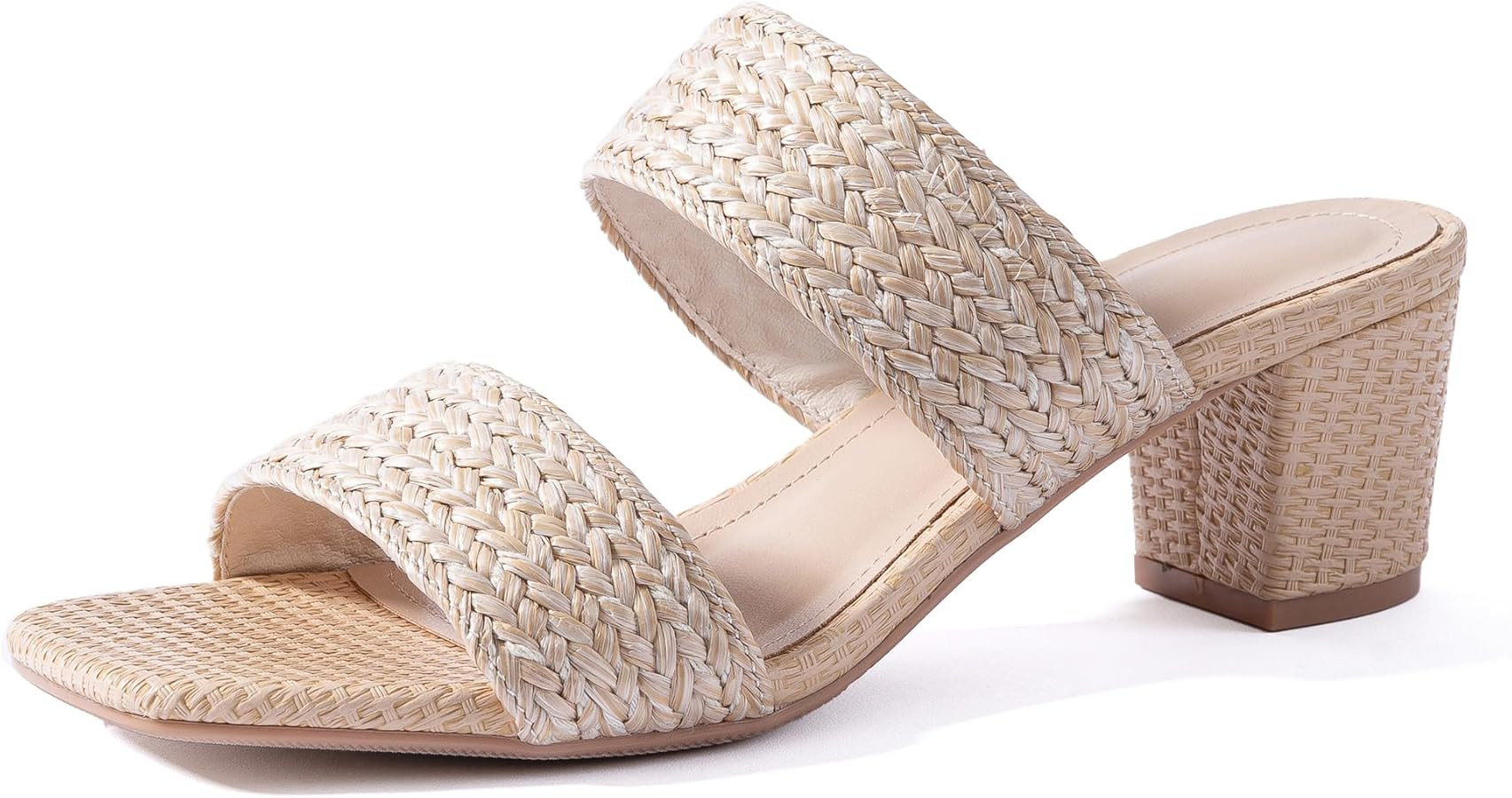 N.N.G Women Heels Sandals Braided Block Nude Summer Chunky Square Leather Woven Comfort Strappy D... | Amazon (US)