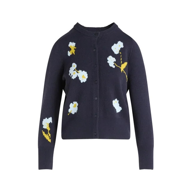 Free Assembly Women's and Women's Plus Floral Jacquard Shrunken Cardigan Sweater, Midweight, Size... | Walmart (US)