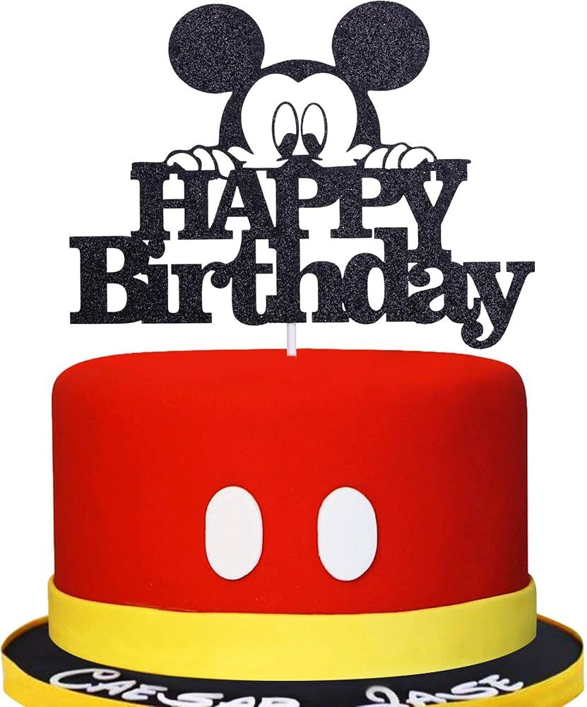 Happy Birthday Cake Topper Black Glitter Cake Topper Boy Girl Children Birthday Party Cake Decora... | Amazon (US)