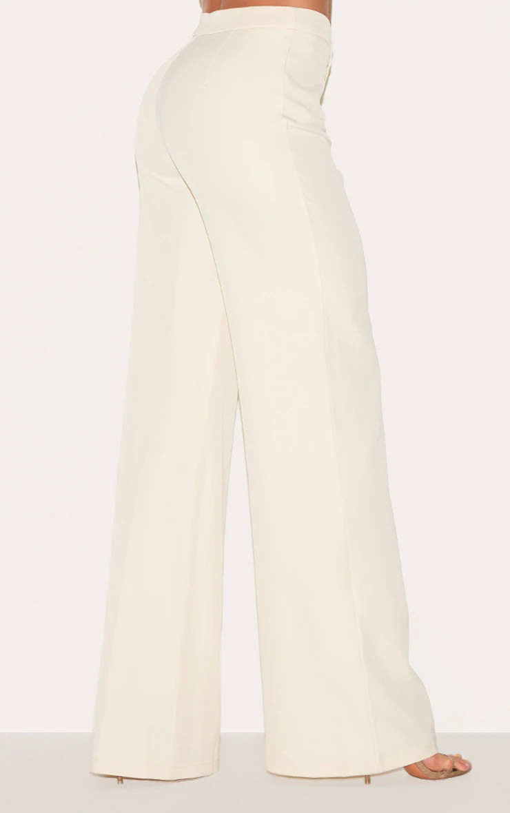 Tall Almond Mid Rise Tailored Wide Leg Trousers | PrettyLittleThing UK