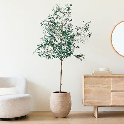 Faux Potted Olive Tree & Curved Round Planter Bundle