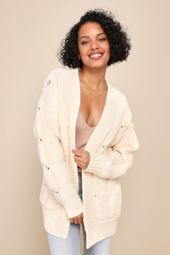 Chalet Vibes Cream Chunky Cable Knit Sweater | Lulus (US)