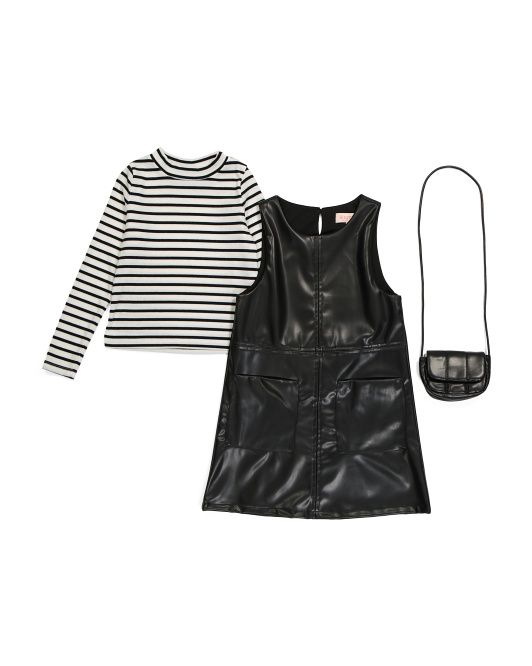 Girls Faux Leather Dress With Handbag | TJ Maxx