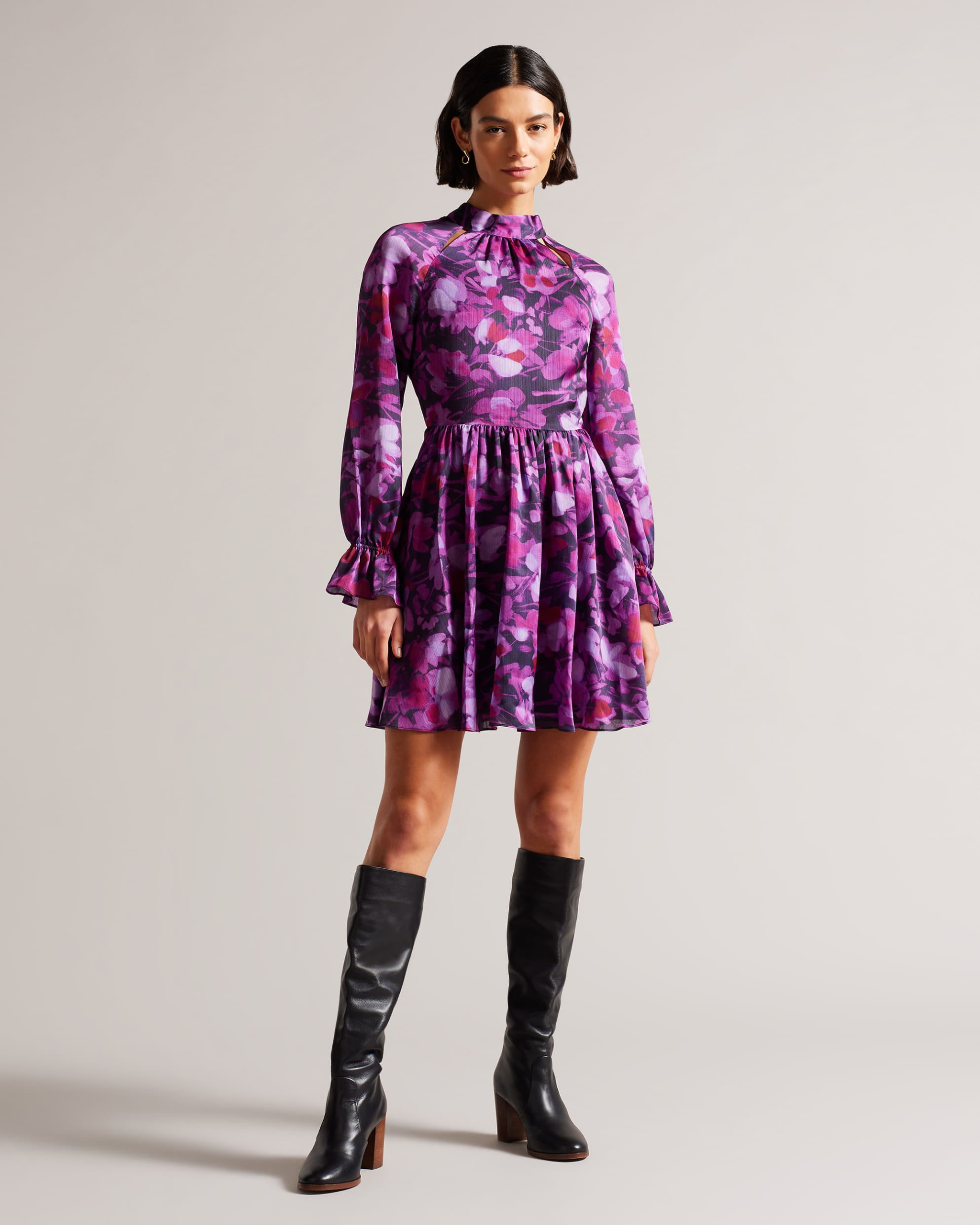 High Neck Fit And Flare Mini Dress | Ted Baker (UK)