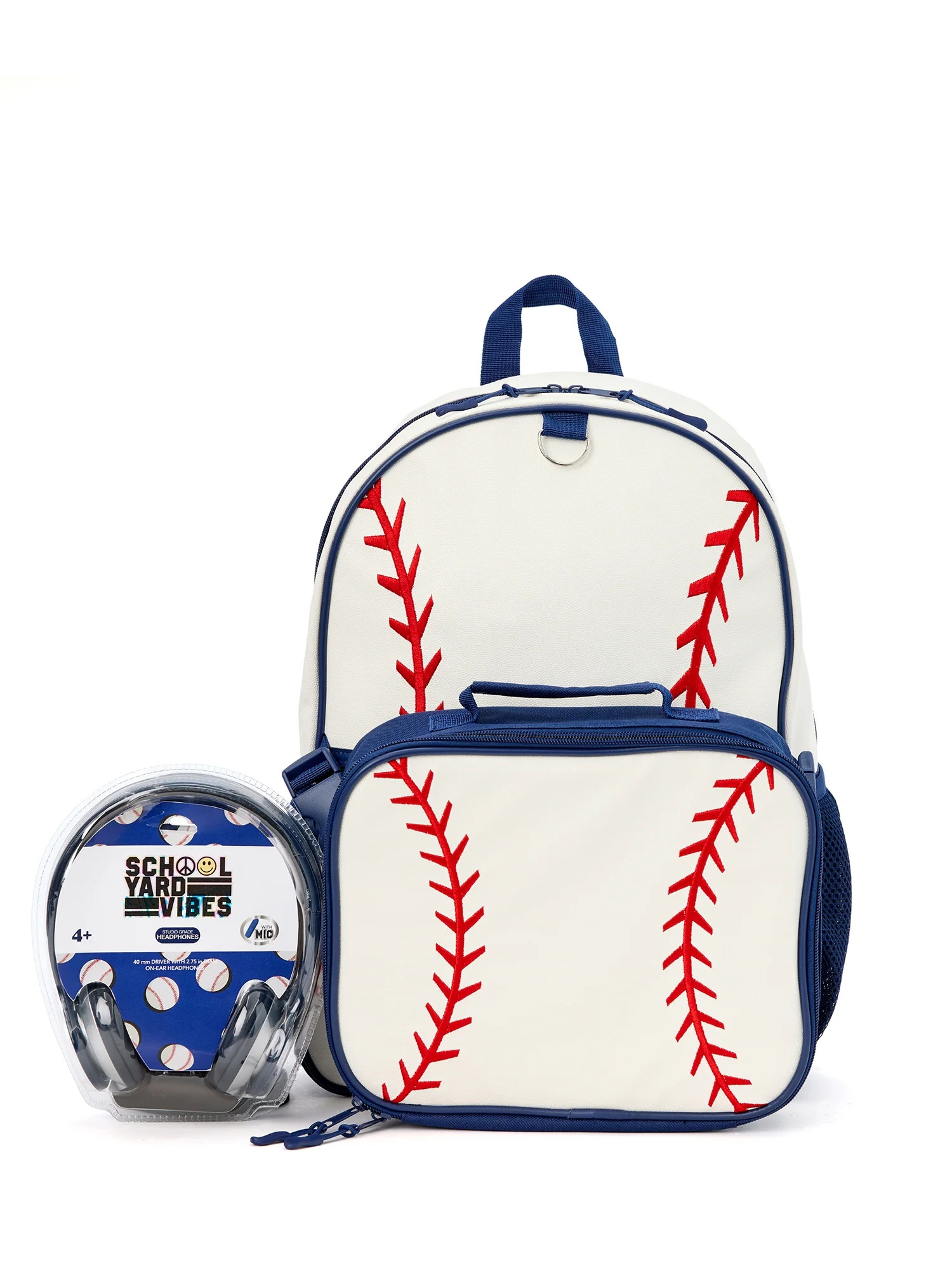 Schoolyard Vibes 17" Boys' 3-Piece Baseball Backpack Set with Headphones & Lunch Box, White | Walmart (US)