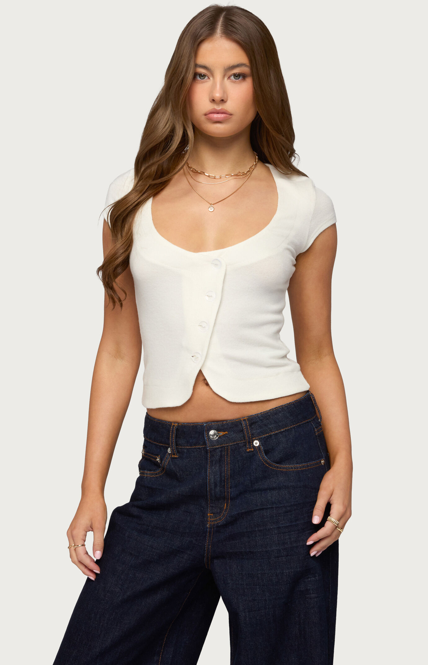 Edikted Women's Blaunca Asymmetric Knit Top in Cream - Size Medium | PacSun