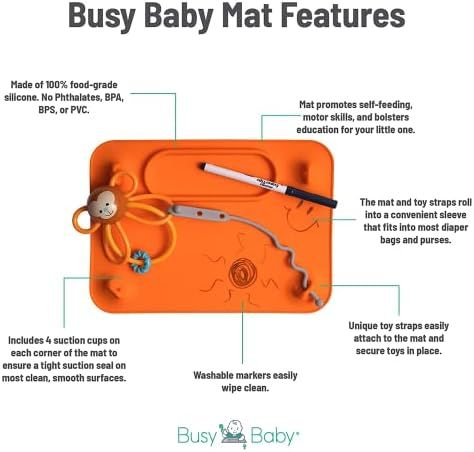 Busy Baby Silicone Placemat - Built-in Suction Cups - 4 Toy Tethers for Babies Toddlers and Kids ... | Amazon (US)