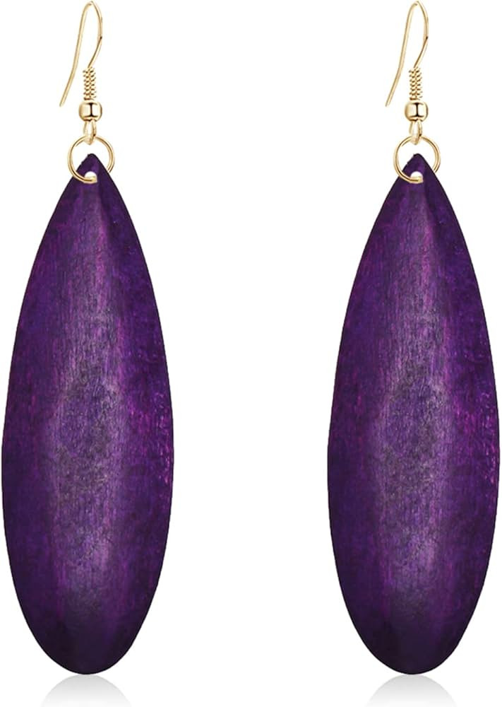 Bohemian Retro Black Brown Natural Wooden African Teardrop Dangle Drop Earrings Lightweight Handm... | Amazon (US)