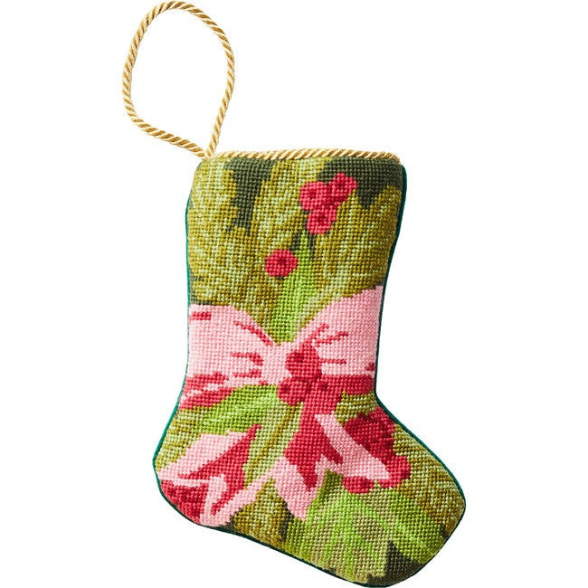 Mini Holiday Greetings Stocking, Green and Pink | Maisonette