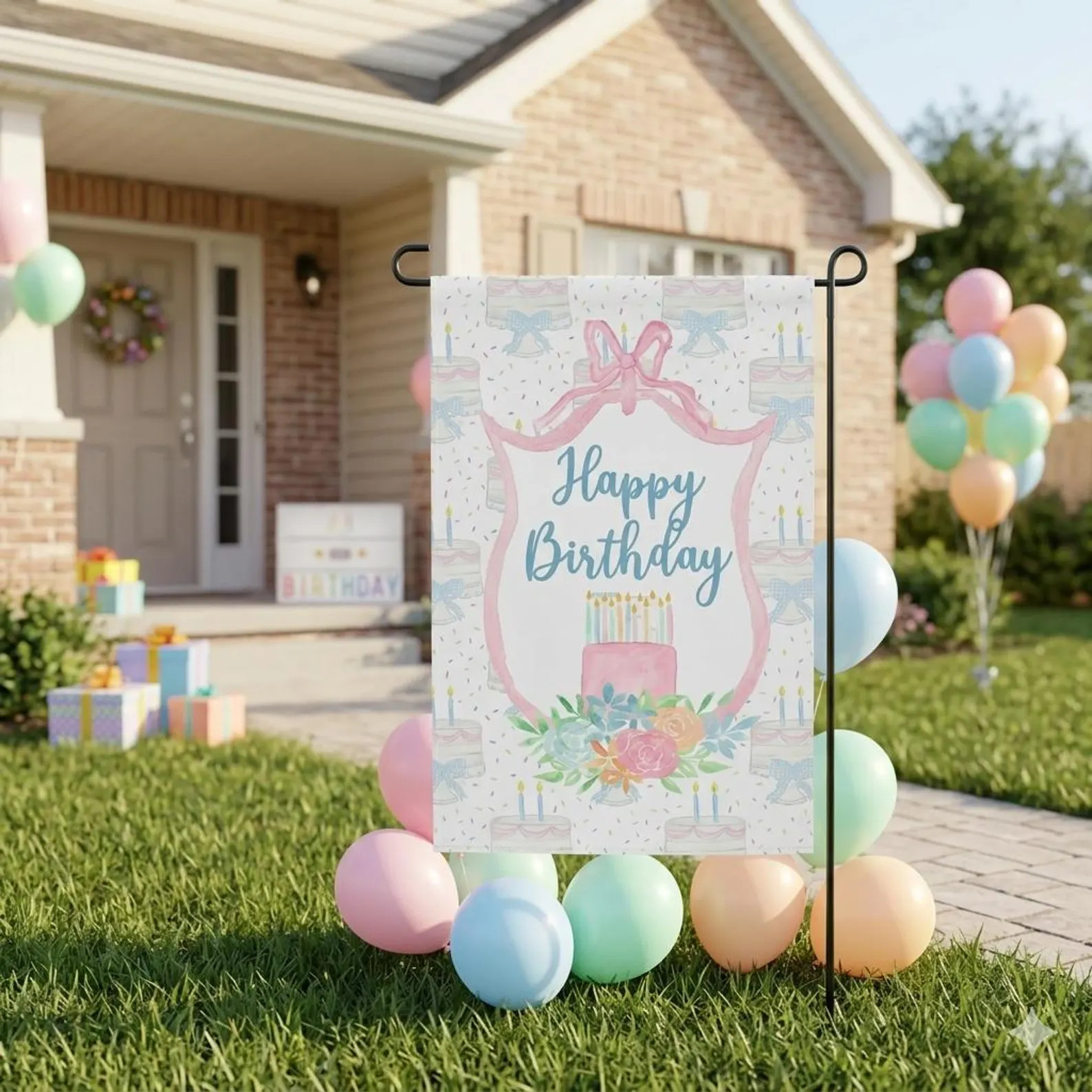 Happy Birthday Garden Flag, Birthday Yard Decor, Outdoor Party Decoration, Pink Birthday Porch Fl... | Etsy (Global)