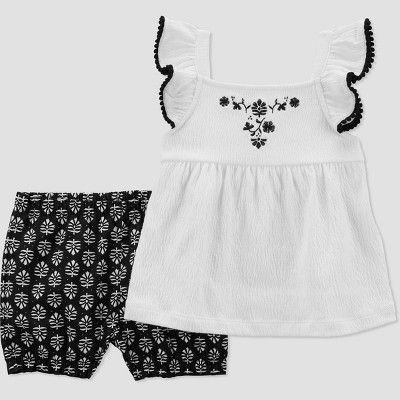 Carter's Just One You® Baby Girls' Geo Top & Bottom Set - White/Black | Target