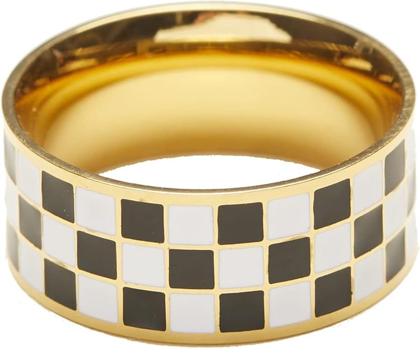 18K Gold Plated Titanium Checker Band Ring. Vintage Checkered Ring, Never Tarnish, Funky Ring, St... | Amazon (US)