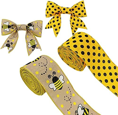 Amazon.com: 12 Yards Bumble Bee Ribbons Bee Wired Edge Ribbon Honeybee Decorative Ribbons Yellow ... | Amazon (US)
