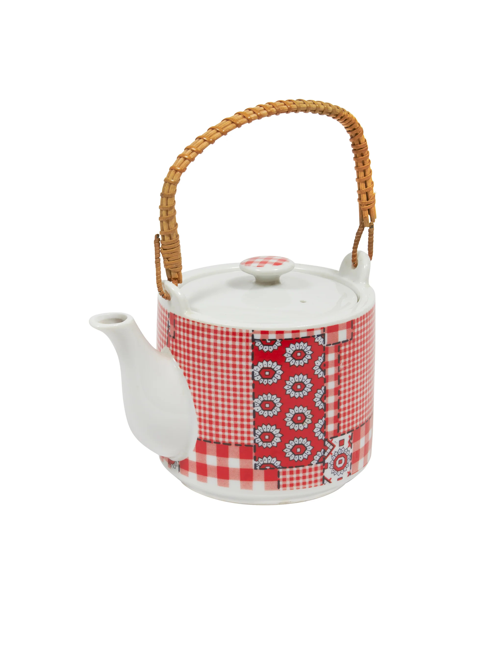 Vintage Retro Japanese Red Ceramic Gingham Tea Pot | Weston Table