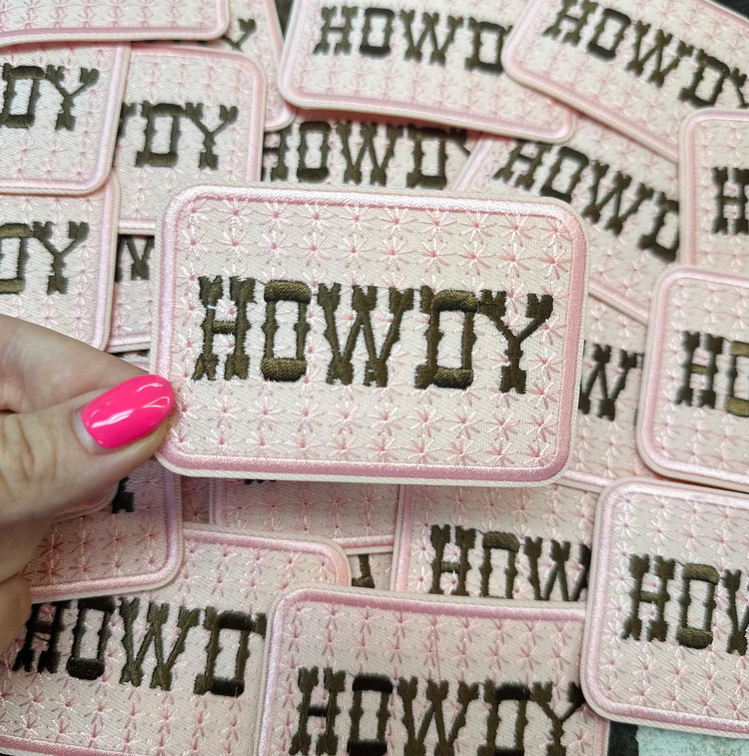 Howdy Light Pink Embroidered Iron on Patch - Etsy | Etsy (US)