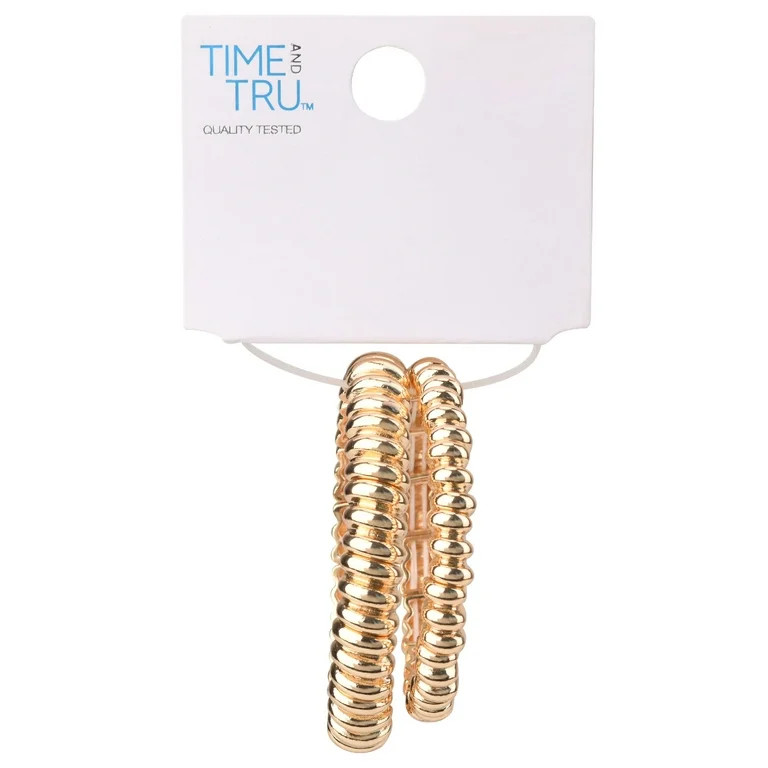 Time and Tru Adult Women's Gold-Tone Textured Metal Stretch Bracelet Set, 2 Piece | Walmart (US)