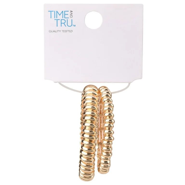 Time and Tru Women's Gold-Tone Textured Metal Stretch Bracelet Set, 2 Piece | Walmart (US)