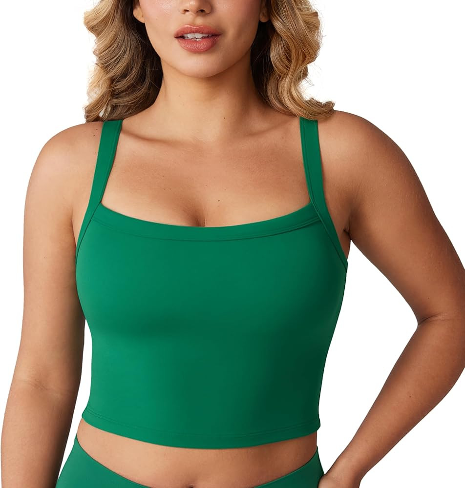 Hugcurve Adjustable Longline Sports Bra Square Neck Workout Tank Crop Tops for Women with Built i... | Amazon (US)