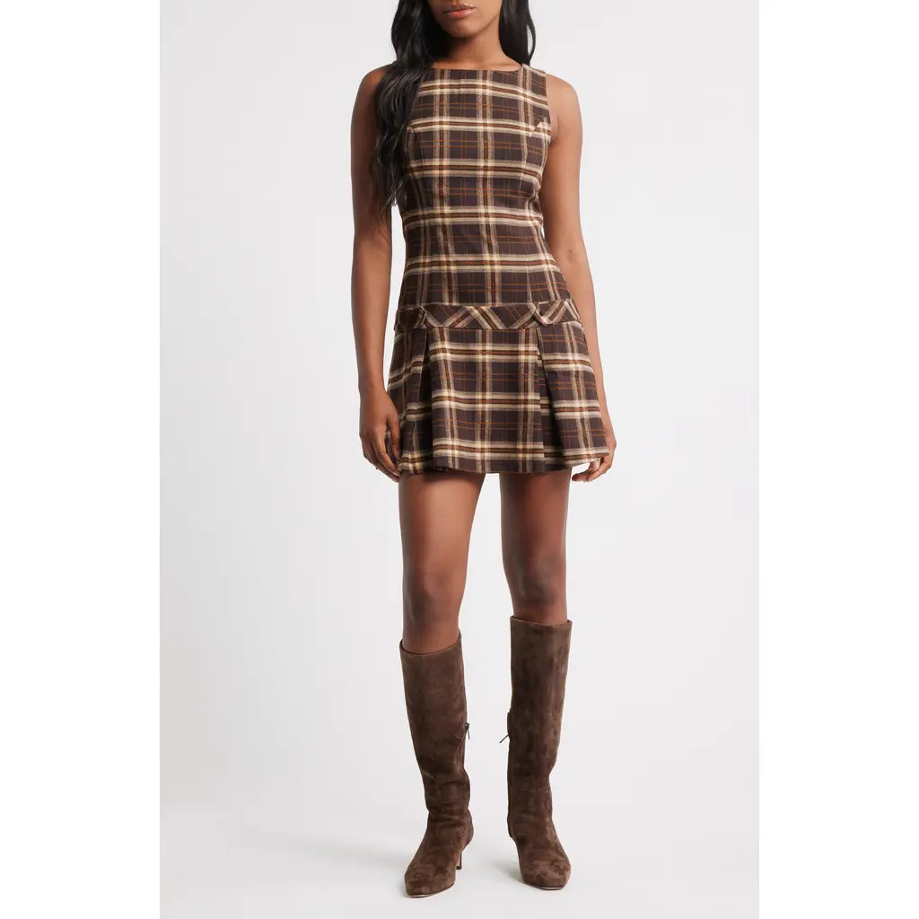 MOON RIVER Plaid Sleeveless Minidress in Brown at Nordstrom Rack, Size X-Large | Nordstrom Rack