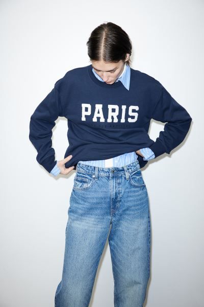 Crew-neck Sweatshirt - Dark blue/Paris - Ladies | H&M US | H&M (US + CA)