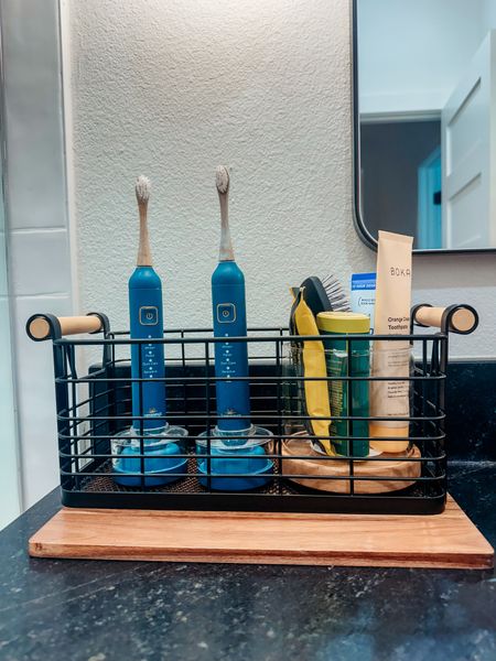 bathroom caddy for the boys! we have the 13.75 size basket and small canister 

#LTKhome #LTKfamily #LTKkids