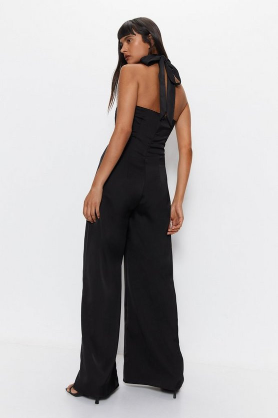 Satin Halterneck Jumpsuit | Warehouse UK & IE