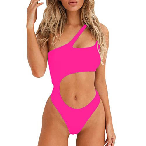SherryDC Women's Sexy Cutout One Shoulder High Cut Cheeky One Piece Swimsuit Bathing Suit Hot Pink | Amazon (US)