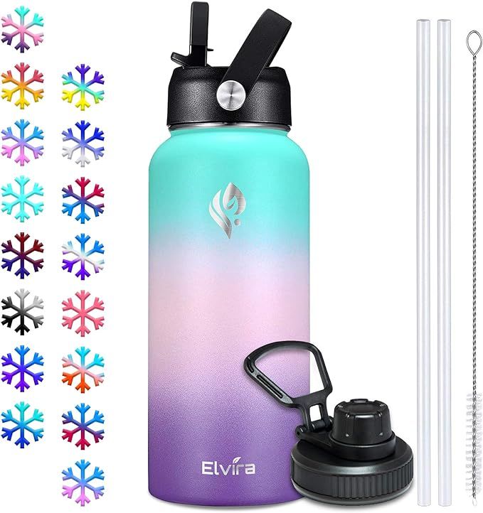 Elvira 32oz Vacuum Insulated Stainless Steel Water Bottle with Straw & Spout Lids, Double Wall Sw... | Amazon (US)