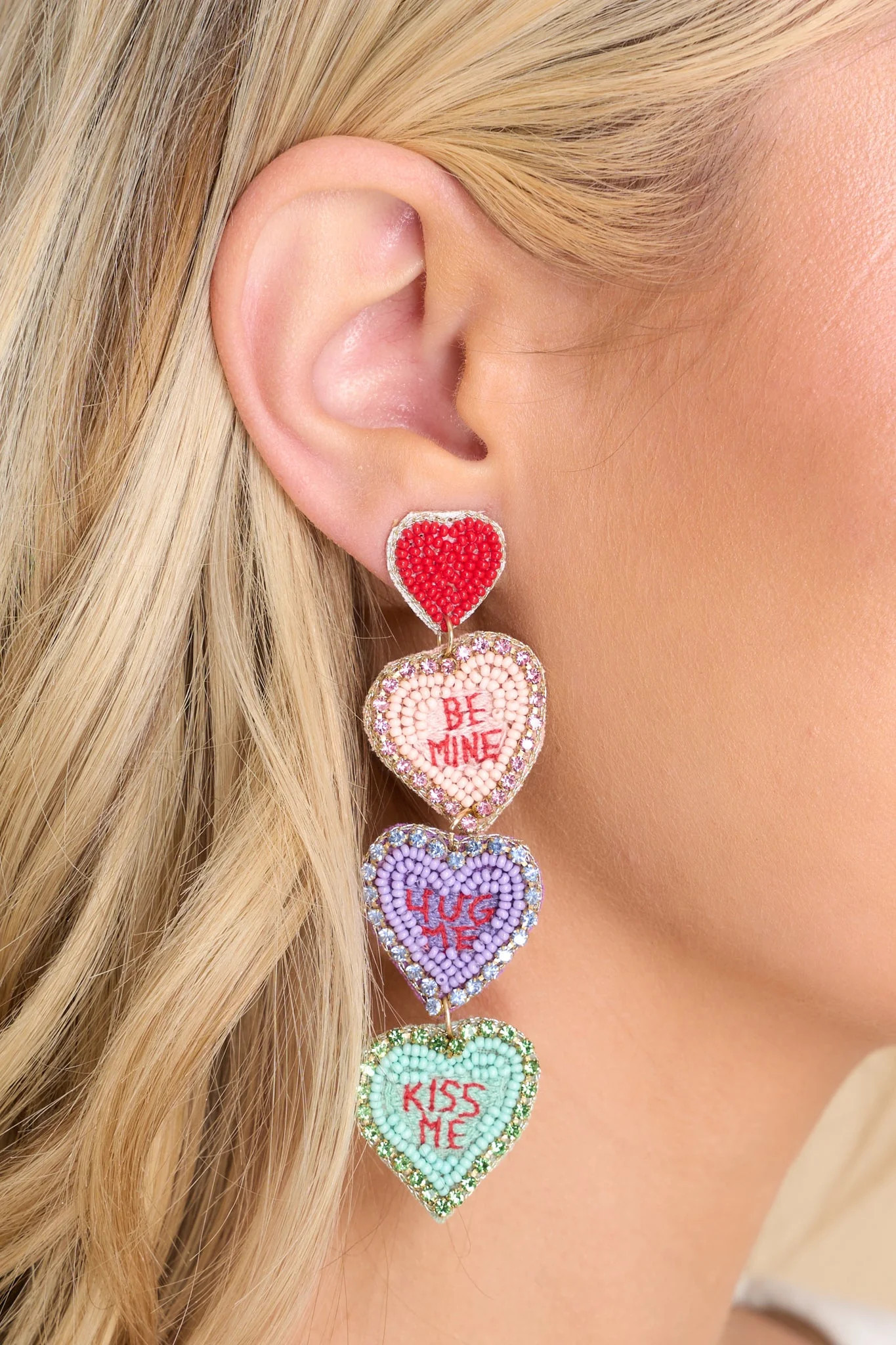 Sweetest Heart Red Multi Beaded Earrings | Red Dress 