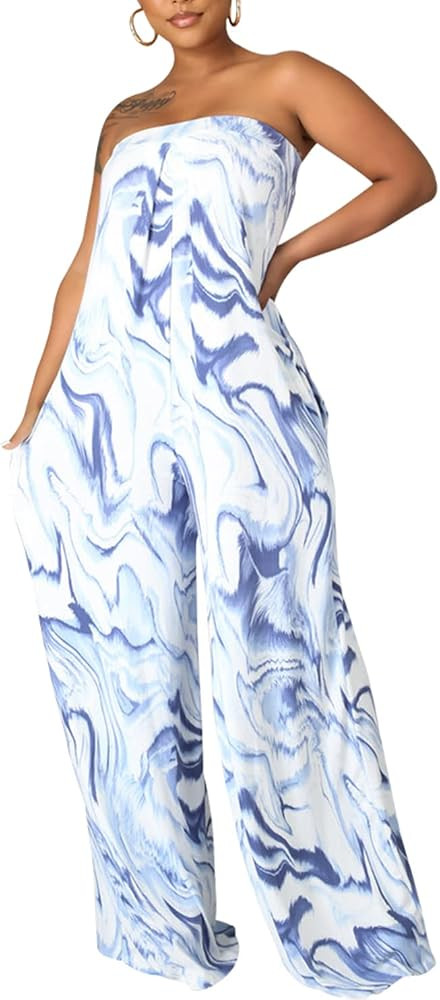 LightlyKiss Women's Casual Sleeveless Wide Leg Jumpsuit Fashion Pleated Long Pants Rompers | Amazon (US)