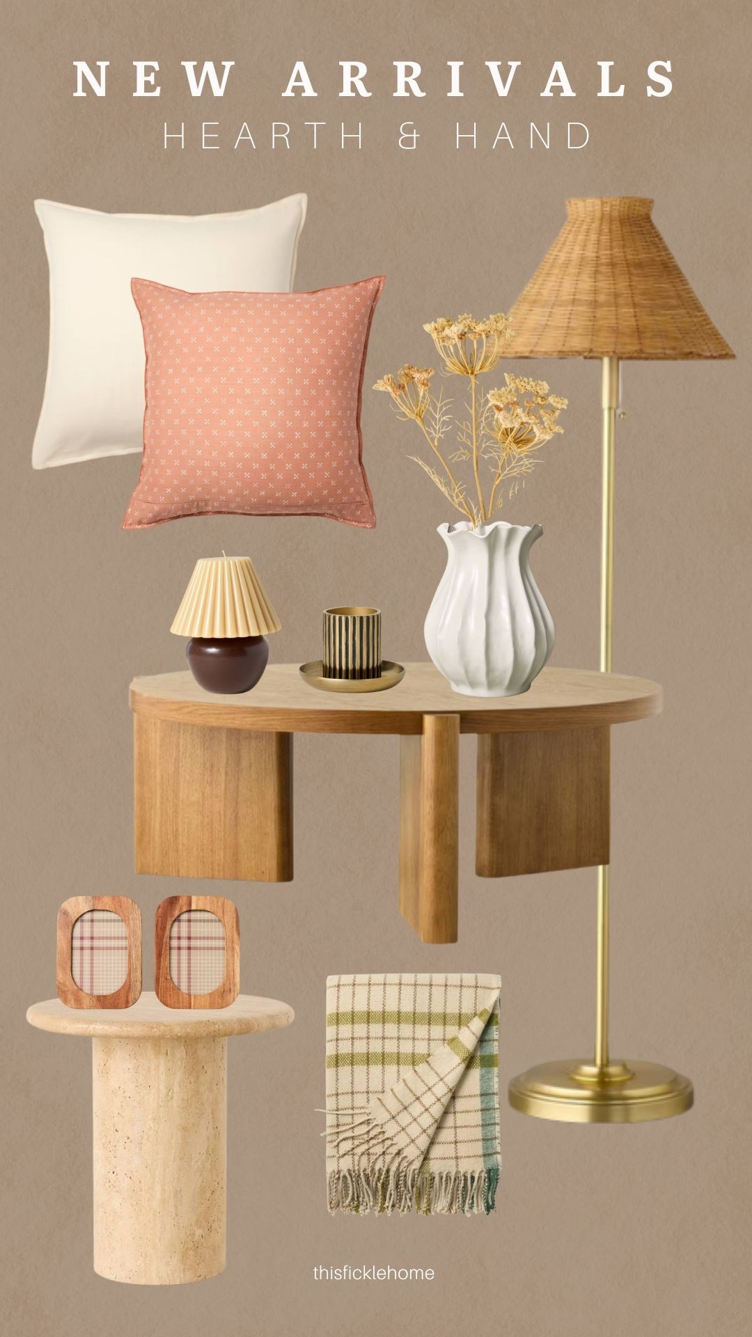 Fall inspired living room with the Hearth & Hand collection at Target. 

Faux florals. Neutral pillows.neutral wood oval coffee table. Solid travertine accent table. Brass floor lamp with rattan shade. Pleated ceramic vase. Lightweight plaid throw blanket.

#LTKHome #LTKSeasonal